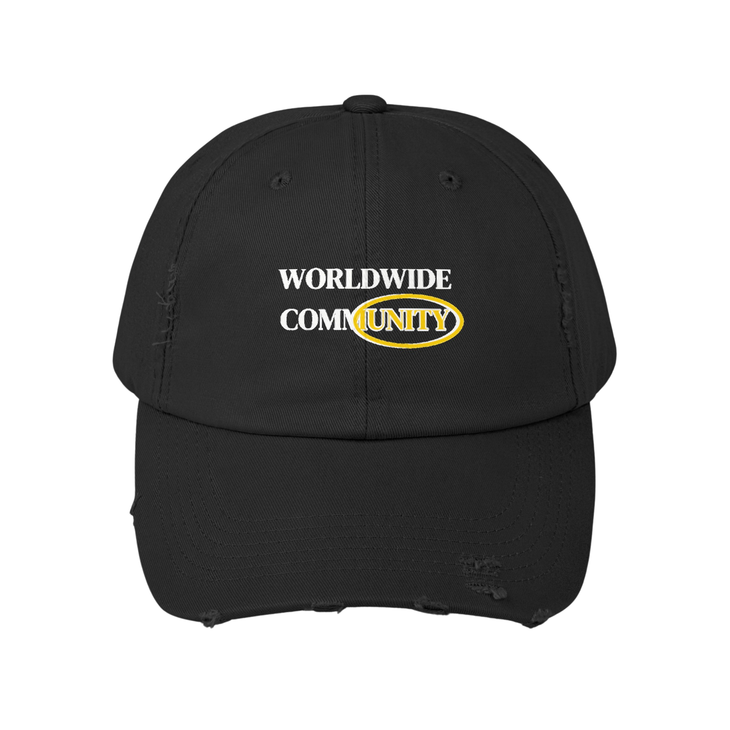 'Worldwide Comm(Unity)' Unisex Distressed Cap